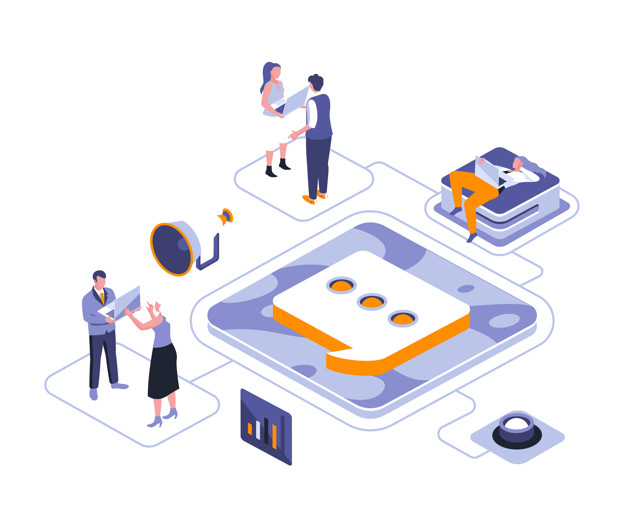 public relations isometric landing page vector template. business marketing department website homepage interface layout. customer relationship management web banner isometry concept